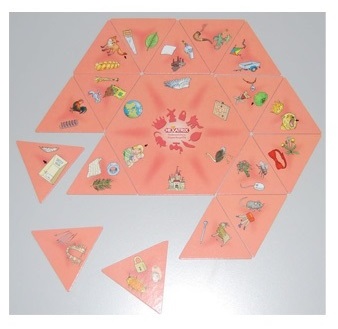 Домино треугольное «Ассоциации: Слова, звуки, омофоны, буквы» (нем) арт. RN24764