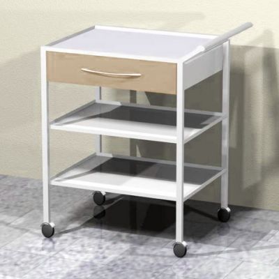 Столик-тележка медицинский инструментальный (металл) 2 полки и 1 ящик