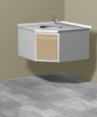 Настенная металлическая тумба с мойкой и смесителем