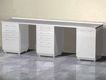 Стол лабораторный AS-W24 (тумба с распашной металлической дверью, тумба с 4 выдвижными ящиками, тумба с 6 выдвижными ящиками)