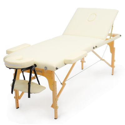 Массажный стол, ДЕРЕВЯННЫЙ 3-х секционный, кремовый MET Comfort W3