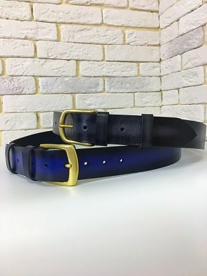 Ремень (ручная работа, натуральная кожа), темной-синий