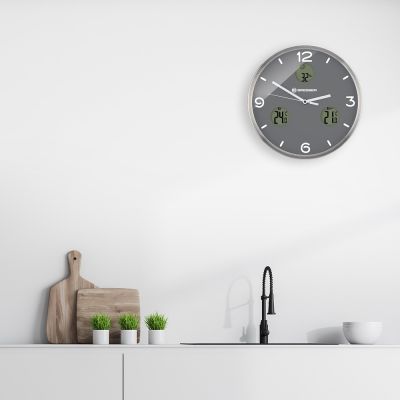 Часы настенные Bresser (Брессер) MyTime io NX Thermo/Hygro, 30 см, серые