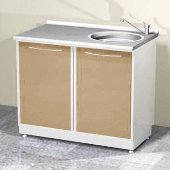 металлическая тумба двойная с мойкой справа