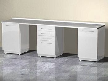 Стол лабораторный (2 тумбы с распашными металлическими дверями, тумба с 4 выдвижными ящиками)