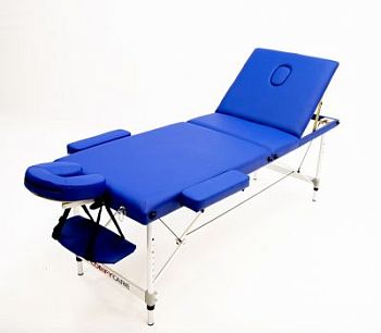 Стол массажный алюминий, 3-х секционный, синий MET Comfort A3