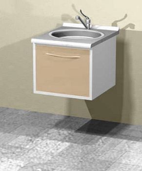 Настенная металлическая тумба с мойкой и смесителем