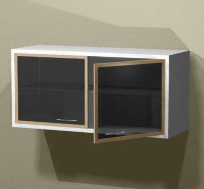 Навесная металлическая тумба с 1 полкой и 2 дверями из стекла