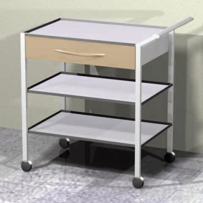 Столик-тележка медицинский инструментальный (металл) 2 полки и 1 ящик