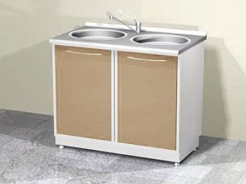 Металлическая тумба двухтумбовая с 2 мойками и 1 смесителем