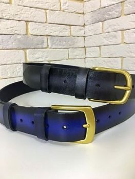 Ремень (ручная работа, натуральная кожа), темной-синий