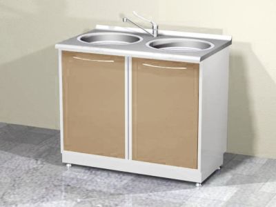 Металлическая тумба двухтумбовая с 2 мойками и 1 смесителем