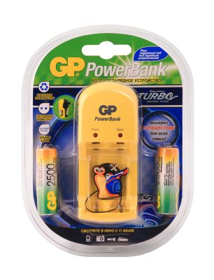 Зарядное устройство GP PowerBank S350 (4*GP AA 2500 мАч NiMH), блистер TURBO