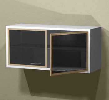 Навесная металлическая тумба с 1 полкой и 2 дверями из стекла