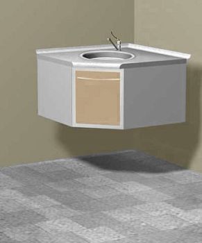 Настенная металлическая тумба с мойкой и смесителем